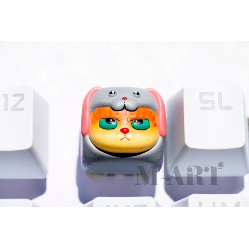 Nút bàn phím cơ mèo dễ thương và chiếc mũ thỏ con - Meowy artisan keycaps