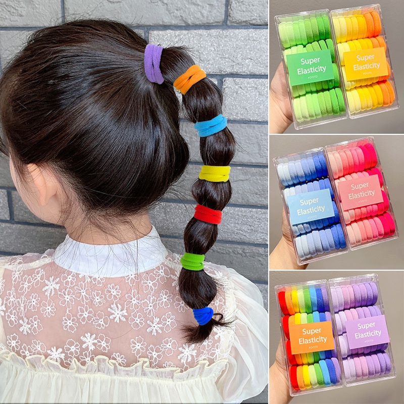 Set 32 Dây Thun Cột Tóc Co Giãn Màu Kẹo Dành Cho Trẻ Em