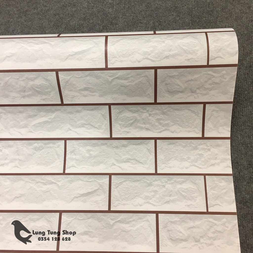 Decal giả gạch màu trắng - giấy dán tường giả gạch có sẵn keo ( khổ 90cm )
