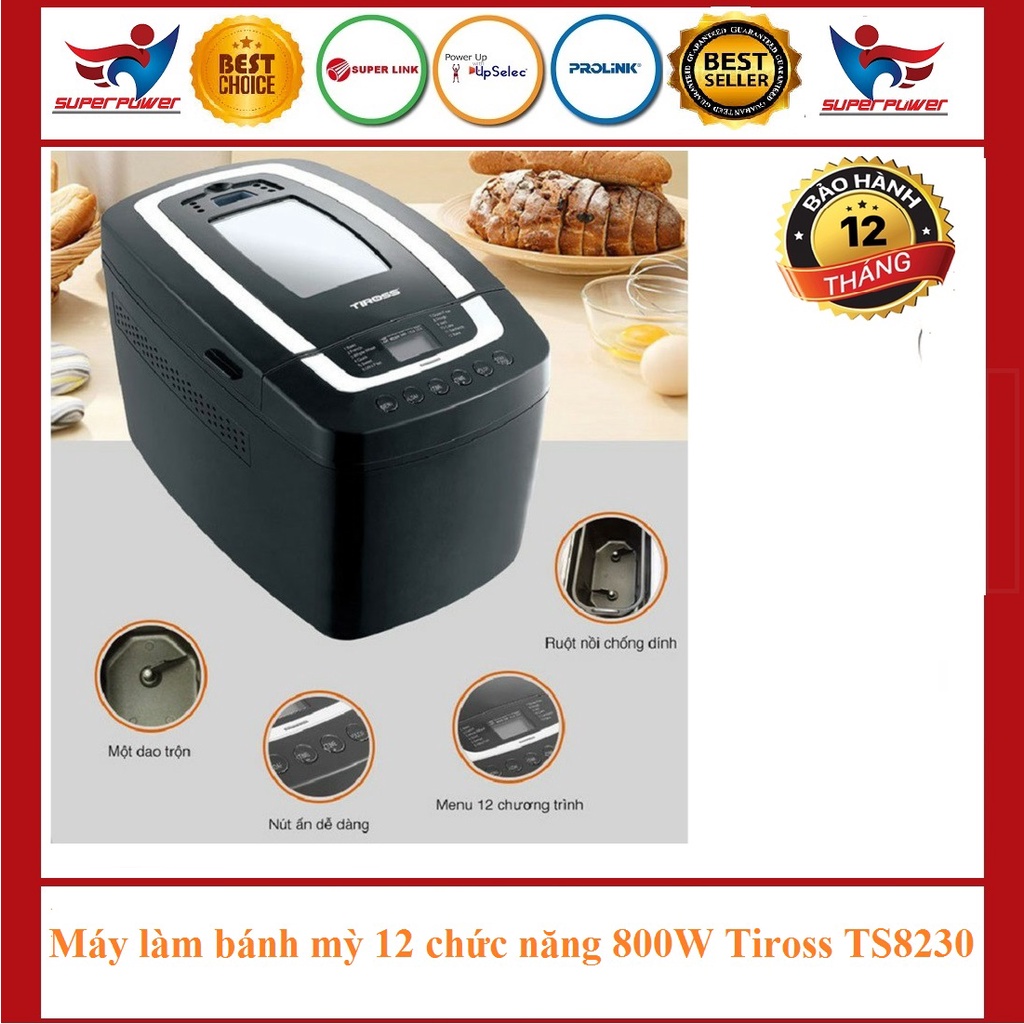 [Mã 254ELSALE giảm 7% đơn 300K] Máy làm bánh mỳ 12 chức năng 600w Tiross TS820