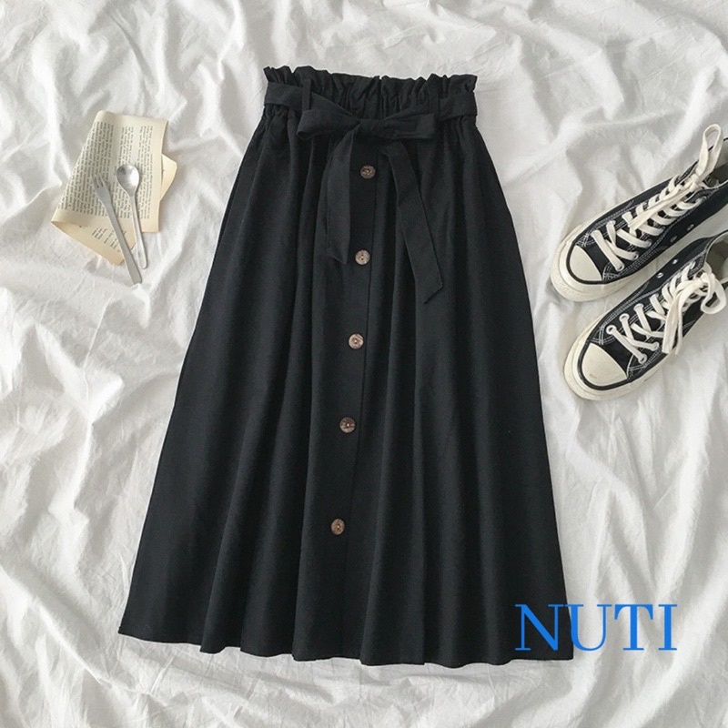 Chân váy Midi dài Lưng cao Màu trơn Ulzzang Hàn Quốc Chân váy Cạp cao Xinh thời trang | BigBuy360 - bigbuy360.vn