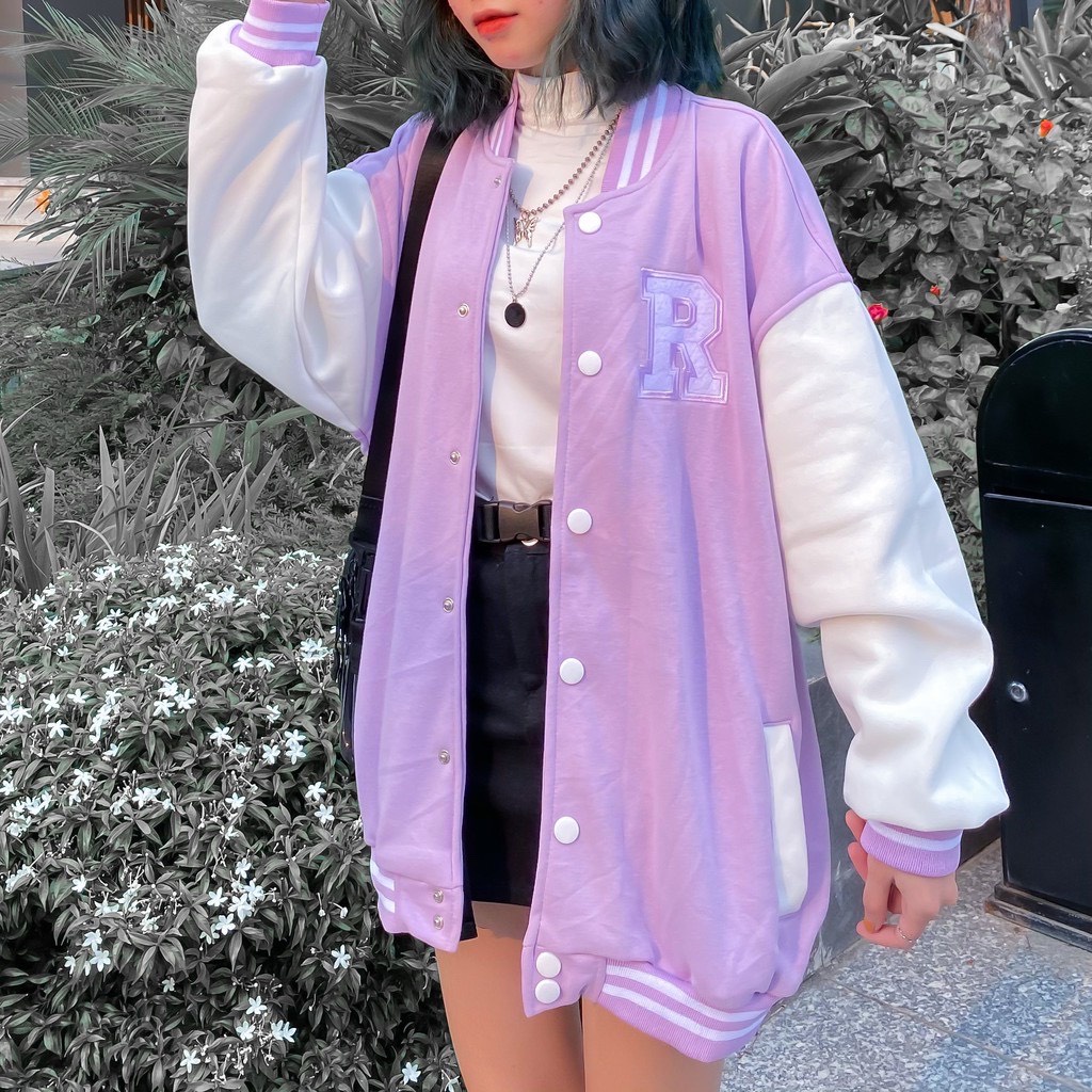 Áo khoác nỉ cardigan nữ chữ R bomber form rộng unisex SENAVA AK28