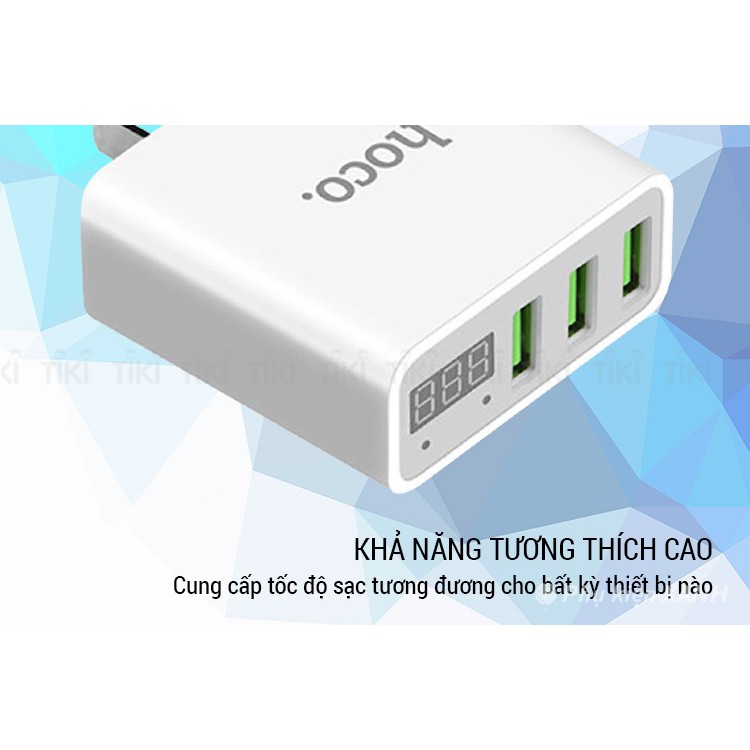 Cốc Sạc Củ Sạc Nhanh 3 Cổng Hoco C15 3A - Màn Hình LCD Hiển Thị Điện Áp - Chính Hãng Bảo Hành 12 Tháng