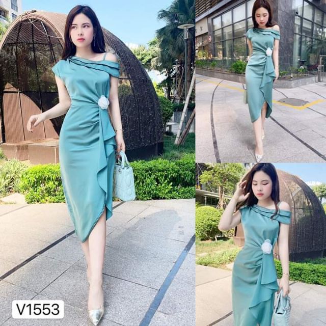 Váy lệch vai nhún eo