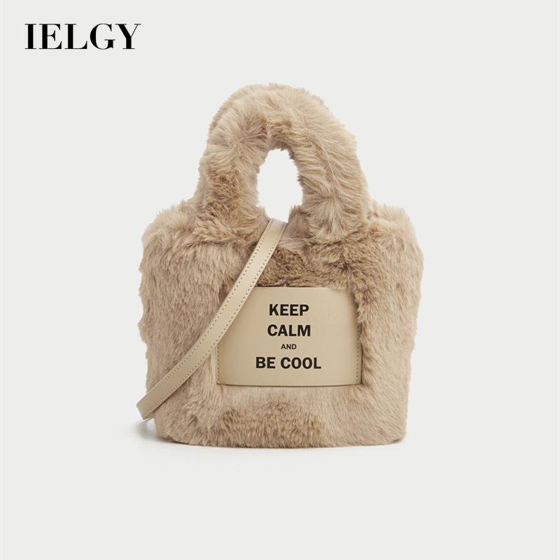 Ielgy Túi Đeo Chéo bucket Phối Lông Nhung Chất Lượng Cao In Chữ