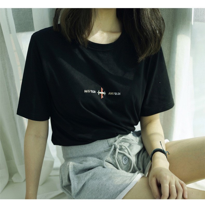 Áo phông nữ form rộng cổ tròn chất cotton mềm mát co giãn in chữ đơn giản hàng Quảng Châu AP02