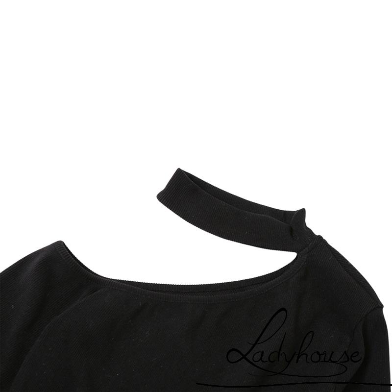 Đầm Ngắn Tay Dài Hở Vai Màu Trơn Đính Ngọc Trai Giả Thời Trang Mùa Thu Dành Cho Nữ