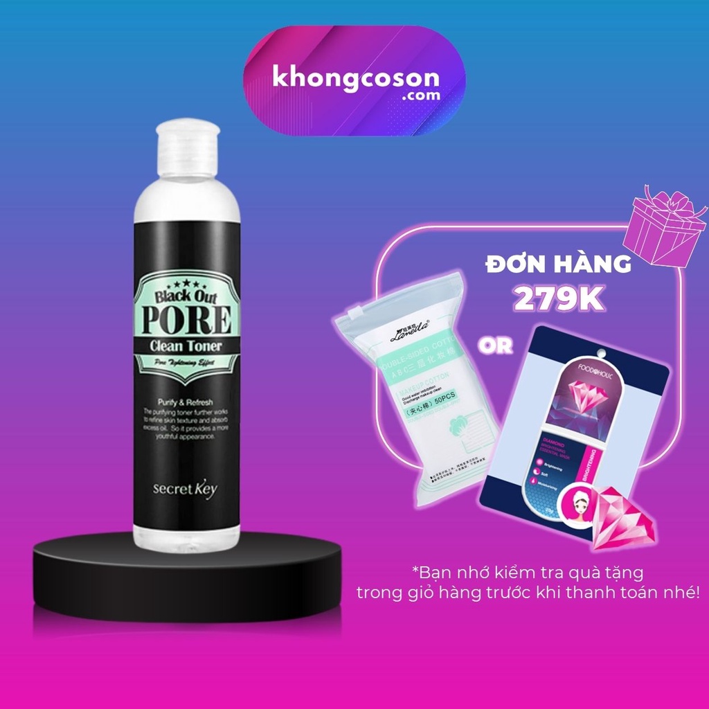 Nước Hoa Hồng Cấp Ẩm Secret Key Sạch Da Ngăn Mụn Kiềm Dầu Se Khít Lỗ Chân Lông Black Out Pore Clean Toner - Khongcoson