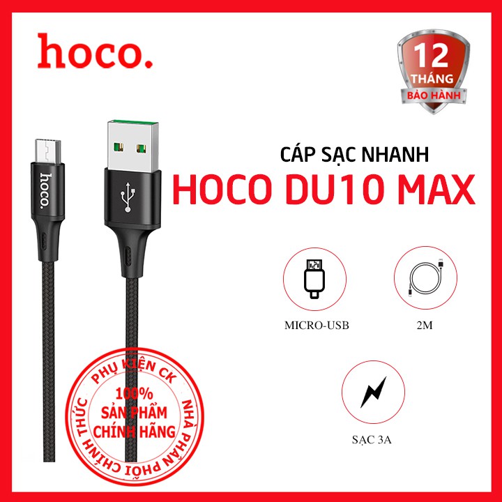 Cáp sạc nhanh Hoco DU10 max Micro Usb 3.0A dài 2m-Dành cho điện thoại Android