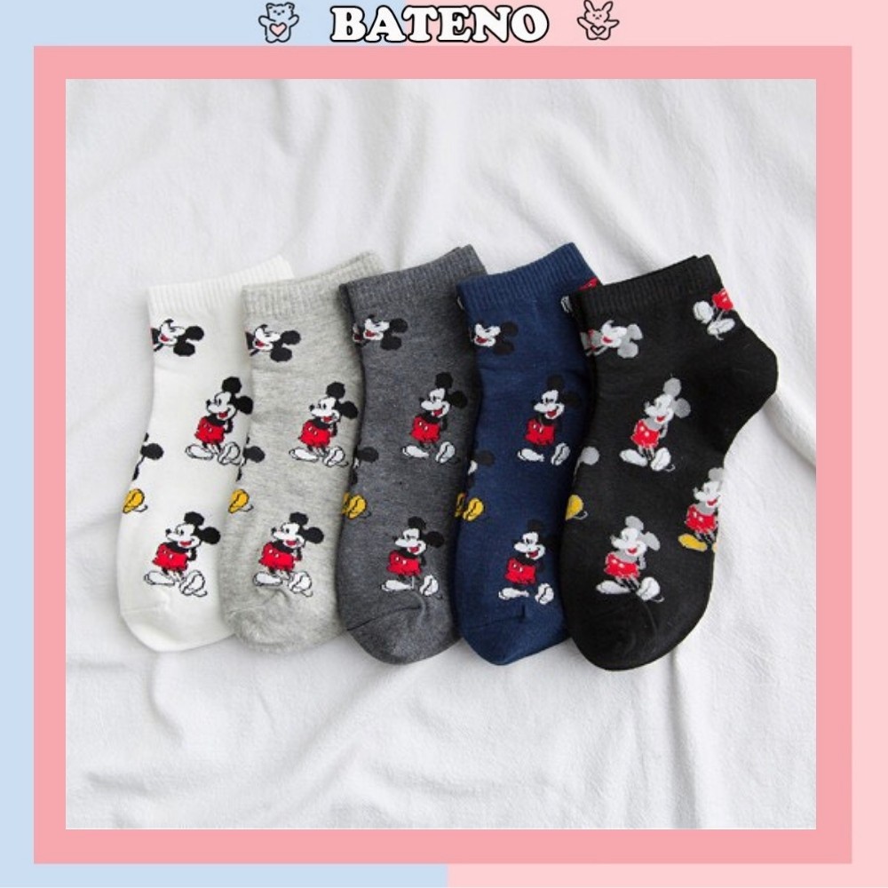 Combo 5 đôi Tất cổ ngắn Bateno dày dặn nhiều màu chuột Mickey dễ thương  TN89