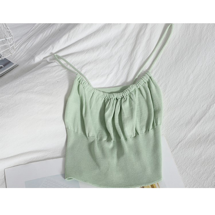 Áo 2 dây bún cổ vuông bo chun ngực vải len dệt nhiều màu mặc nhà- mặc trong áo vest siêu xinh