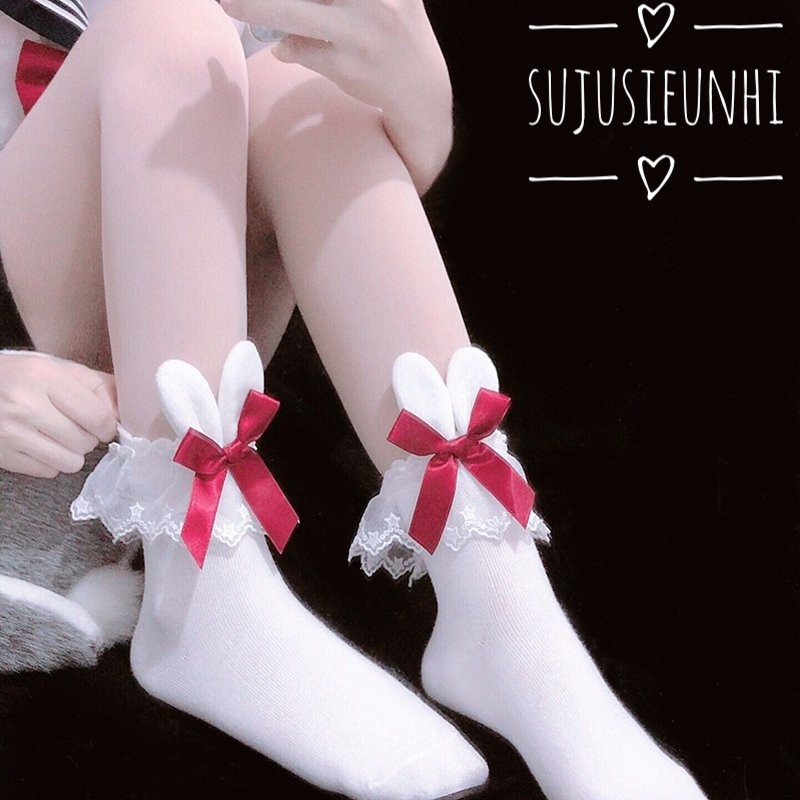 (3 màu) Tất/Vớ lolita hình tai thỏ đính nơ dễ thương