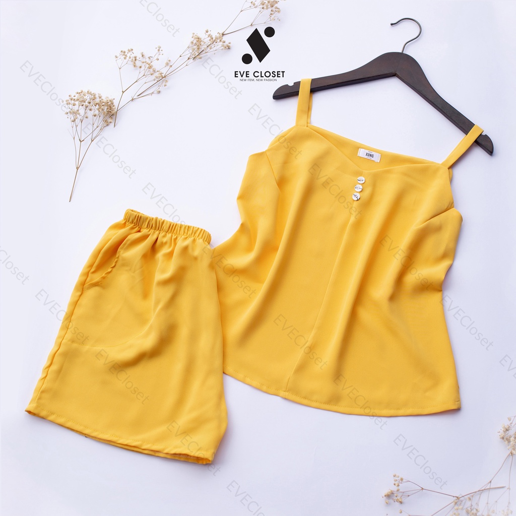 Đồ bộ nữ 2 dây mặc nhà Pijama quần đùi chất đũi trơn dễ thương – Hàng thiết kế - EVECLOSET | BigBuy360 - bigbuy360.vn