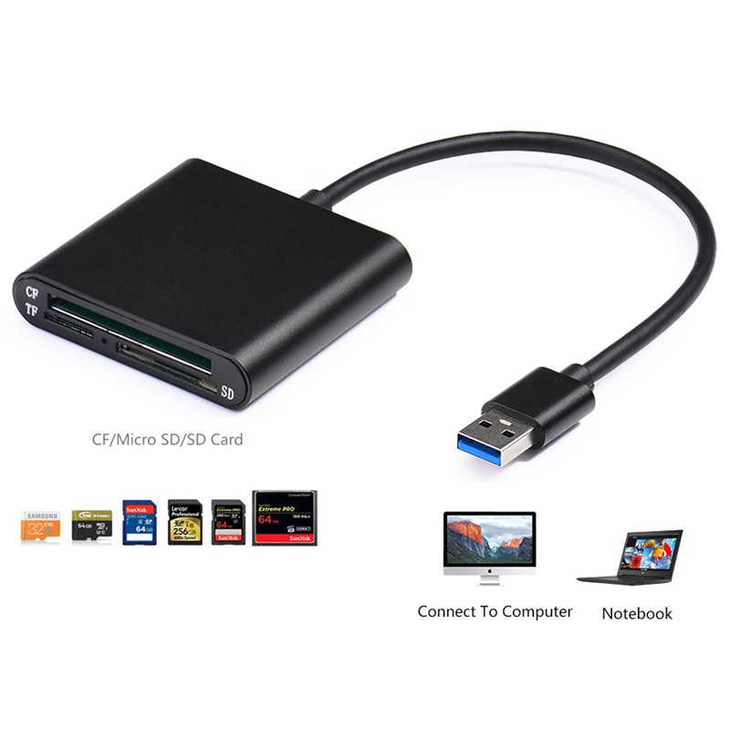 Đầu đọc thẻ USB 3.0 CF SD Micro SD/TF 3 trong 1 tốc độ cao cho máy tính