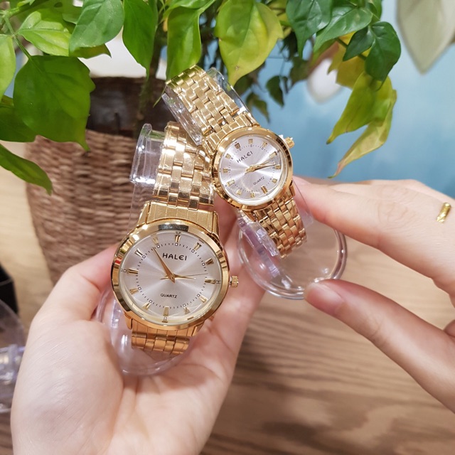 Đồng hồ cặp đôi nam nữ Halei mặt trắng dây da kim loại chính hãng Tony Watch 68 | BigBuy360 - bigbuy360.vn