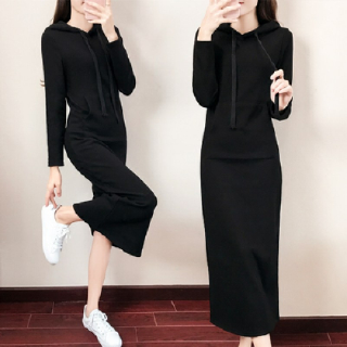 Đầm Dài Thu Đông Lông Cừu Lót Dày Có Mũ Trùm Đầu Áo Váy Dài Slim fit Ôm Hơn Nhìn Đáy Váy Trên Đầu Gối Váy Hồ
