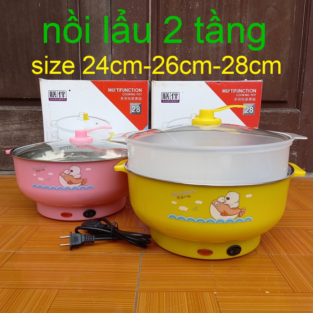 nồi lẩu mini nấu mì -nồi lẩu đa năng 2 tầng kèm hấp 18cm 26cm 28cm