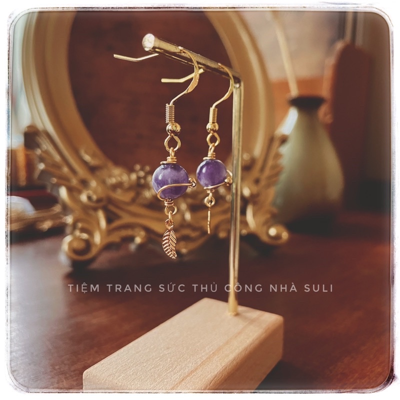 Khuyên tai nữ stones, diy, thủ công, charm lá