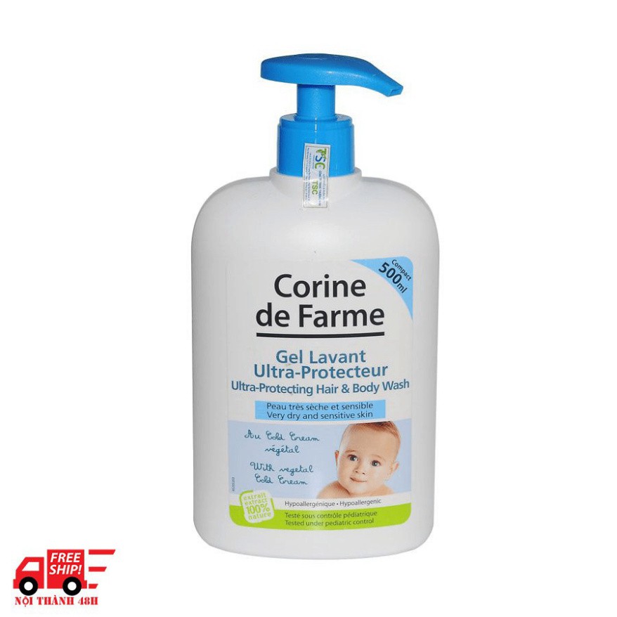 [CHÍNH HÃNG] Corine De Farme Gel Tắm Gội Cho Bé Da Khô Và Nhạy Cảm Ultra Protecting Hair &amp; Body Wash 500ml