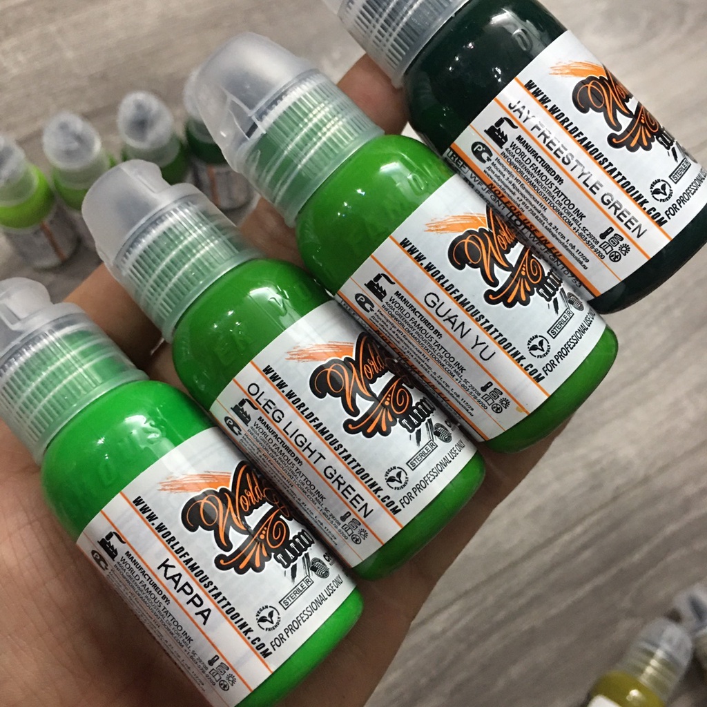 Mực xăm tattoo World Famous tông màu XANH LÁ (GREEN) chai 1oz