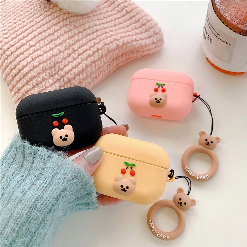 Vỏ Bọc Hộp Sạc Tai Nghe Không Dây Airpods 1 / 2 Thiết Kế Hình Gấu Cherry Dễ Thương