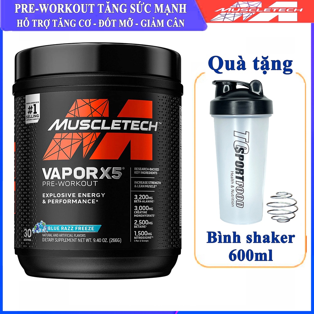 [TẶNG BÌNH] Pre-Workout Vapor X5 của MuscleTech tăng sức mạnh sức bền trước tập 30 lần dùng