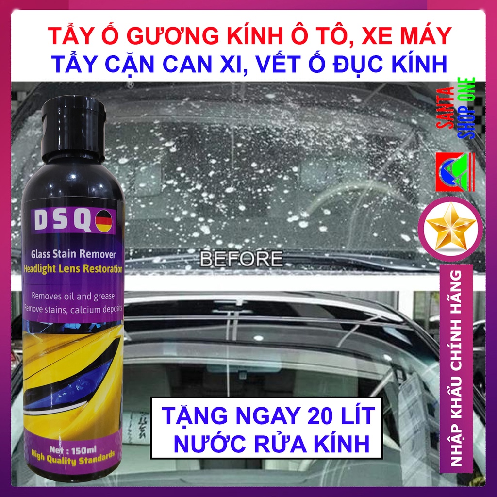 Tẩy Cặn Canxi - Tẩy Ố Kính Ô tô - Làm Sạch Kính Xe Bị Ố Mốc, Mờ Đục - Giúp Tăng Tầm Nhìn, An Toàn Tài Xế - DSQ