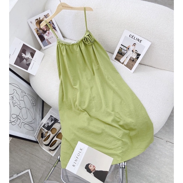 ĐẦM SUÔNG XANH GẮN HOA 2 DÂY