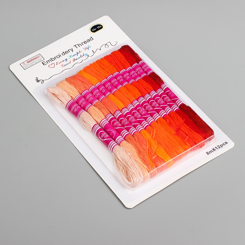 Bộ 12 Cuộn Chỉ Thêu 8m Màu Đen / Trắng / Đỏ / Vàng / Tím / Xanh Lá / Xanh Dương