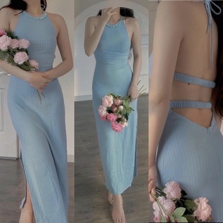 Đầm midi cổ yếm hở lưng