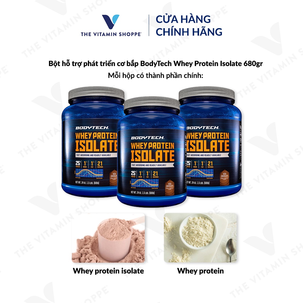 Bột hỗ trợ phát triển cơ bắp BodyTech Whey Protein Isolate - Rich Chocolate 680gr