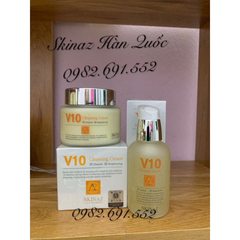 Tinh chất V10 và Kem dưỡng V10 Skinaz Hàn Quốc - Bộ 2 sản phẩm dưỡng trắng da, mờ thâm mụn, nám tàn nhang