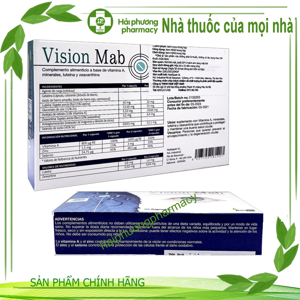 VISION MAB - Viên uống bổ mắt tăng cường thị lực giảm cận thị , viễn thị , thoái hóa điểm vàng