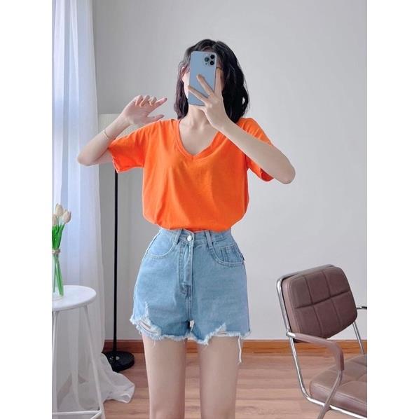 ÁO THUN CỔ TIM vải cotton giấy lụa hàng hot- hình thật