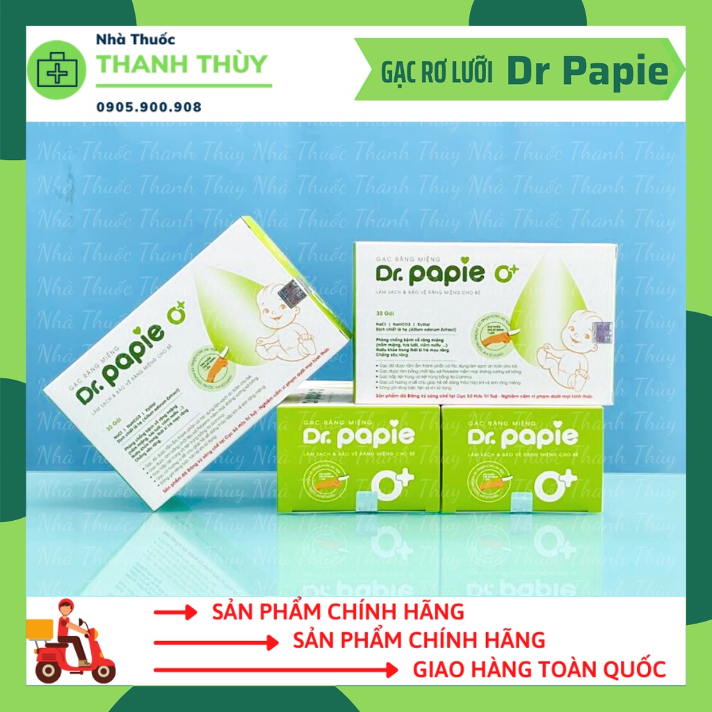 Gạc Rơ Lưỡi Dr Papie [Hộp 30 Gói] Vệ Sinh Răng Miệng, Rơ Lưỡi Cho Bé Giúp Phòng Chống Những Bệnh Về Răng Miệng