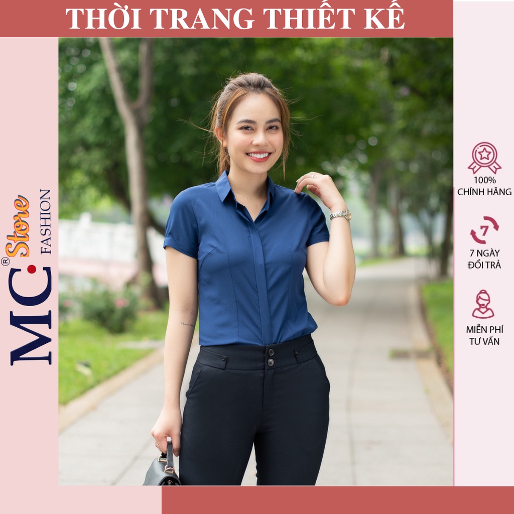 Áo Sơ Mi Nữ Tay Ngắn Mc Fashion, Có Cổ Đức Bẻ, Màu Xanh Than, Đen, Tím A208, Hồng, Đỏ, Kiểu Dáng Công Sở