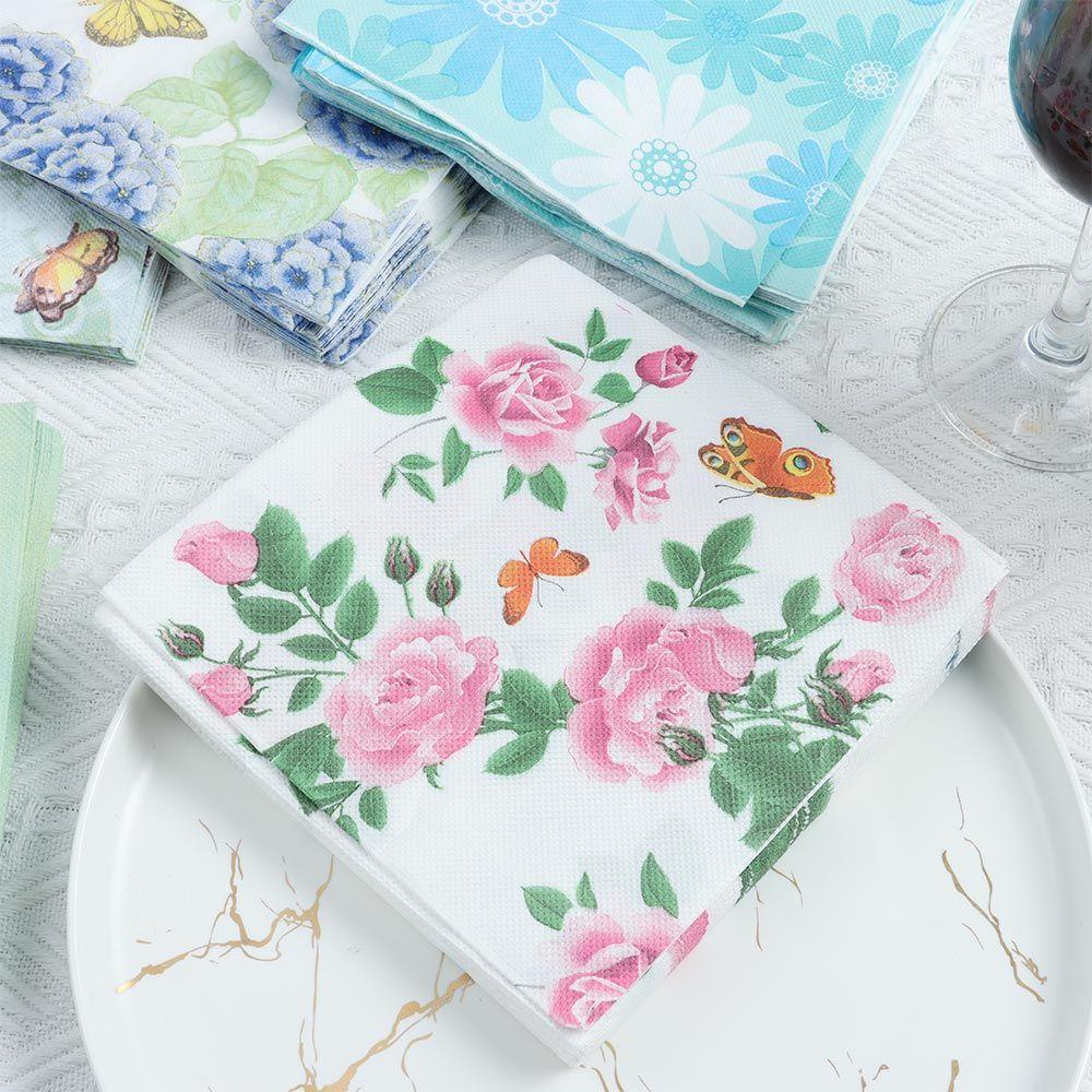 LONTIME Khăn Ăn Bằng Giấy In Họa Tiết Hoa Đẹp Mắt Dùng Trang Trí Bàn Tiệc