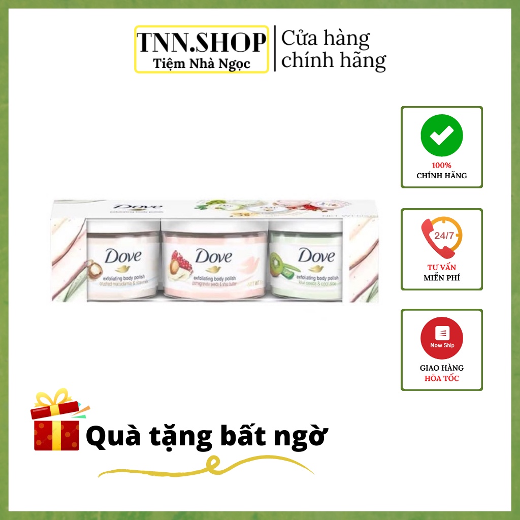 Tẩy da chết body DOVE Mỹ, Đức Macca Lựu đỏ giúp da mịn màng chiết xuất từ thiên nhiên - Laika