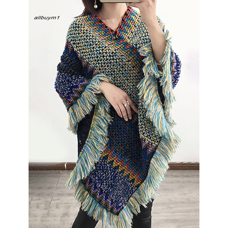 Áo Khoác Len Cổ Chữ V Dáng Rộng Phong Cách Bohemian Thời Trang Cho Nữ