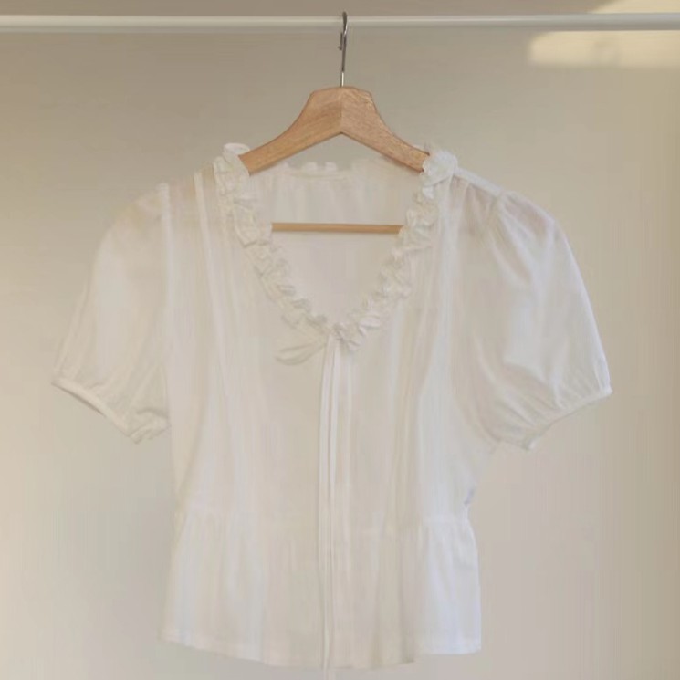 Áo Sơ Mi Trắng Ngắn Tay Thắt Dây Thời Trang 43492