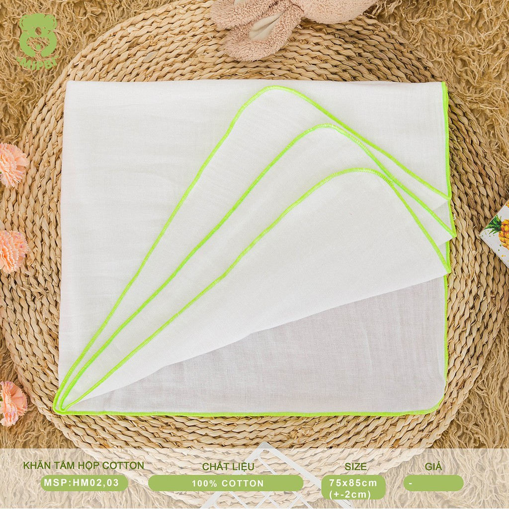 Khăn tắm cao cấp Mipbi 100% cotton tự nhiên mềm mại (Hộp 2 chiếc 75x85cm)