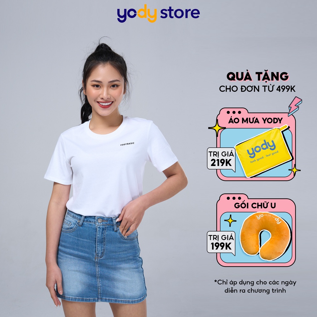 Áo T-Shirt YODY nữ chất liệu cotton compact áo thun phông dáng suông in chữ YODY BASIC TSN5286