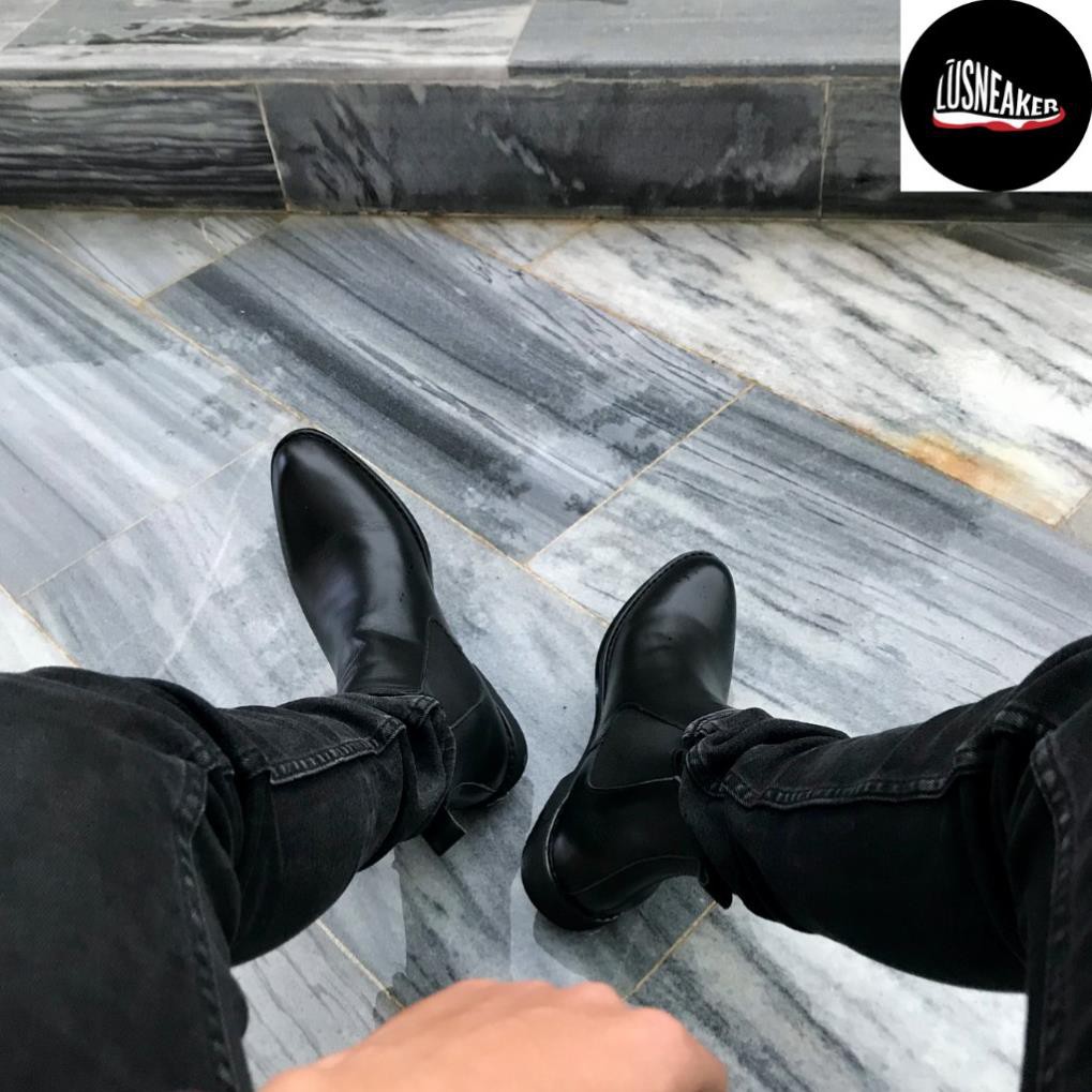 Chelsea Boots 🏆FREESHIP🏆 Giày cao cổ nam da bò thật màu đen bóng LÙ STORE