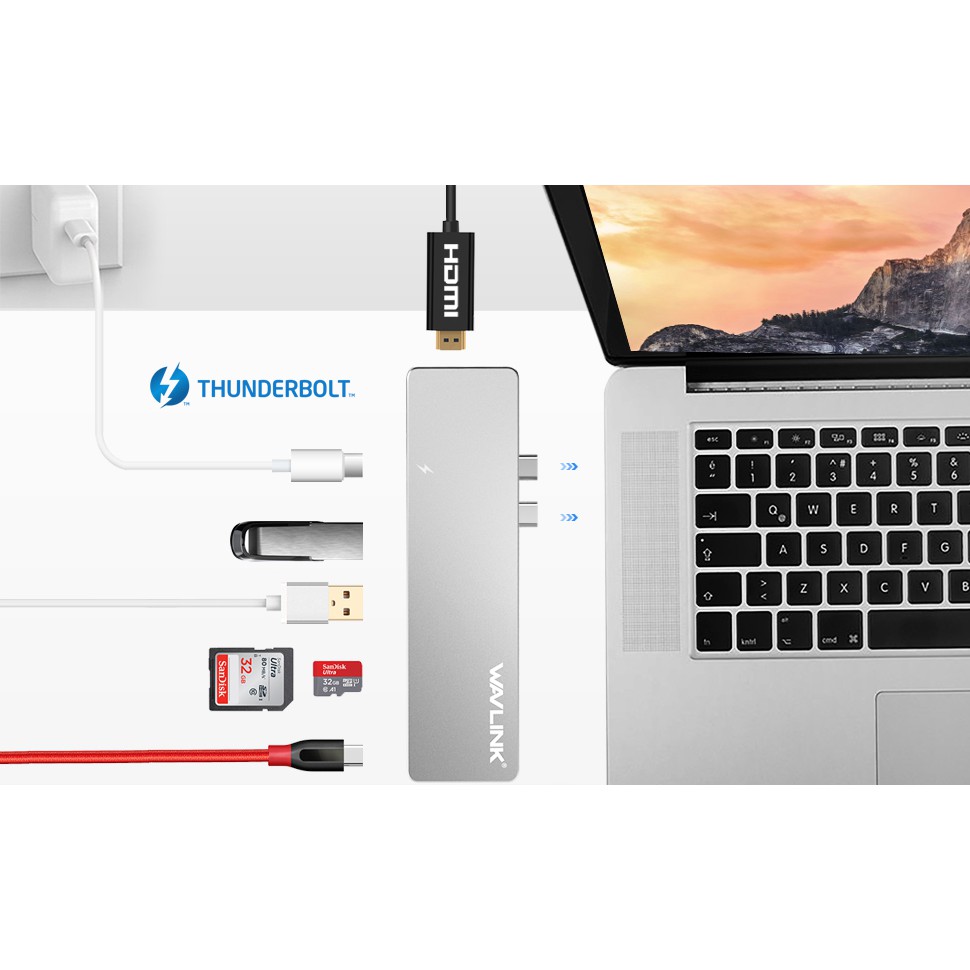 Bộ Chia Cổng Wavlink UHP3405M Thunderbolt 3 Mini Cho Macbook Pro 13''/15'' 2016 Tới 2020