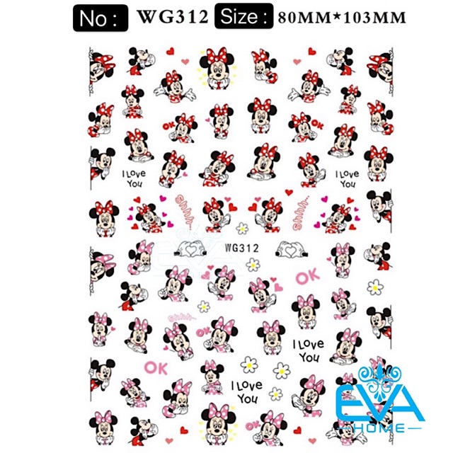 Miếng Dán Móng Tay 3D Nail Sticker Tráng Trí Hoạ Tiết Hoạt Hình Minnie Mouse WG312