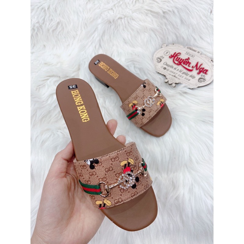 Dép lê nữ gót 2p quai hình chuột micky