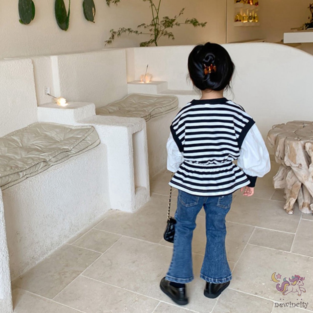 Áo Sweater Tay Dài Kẻ Sọc Thời Trang Hàn Quốc Cho Bé Gái