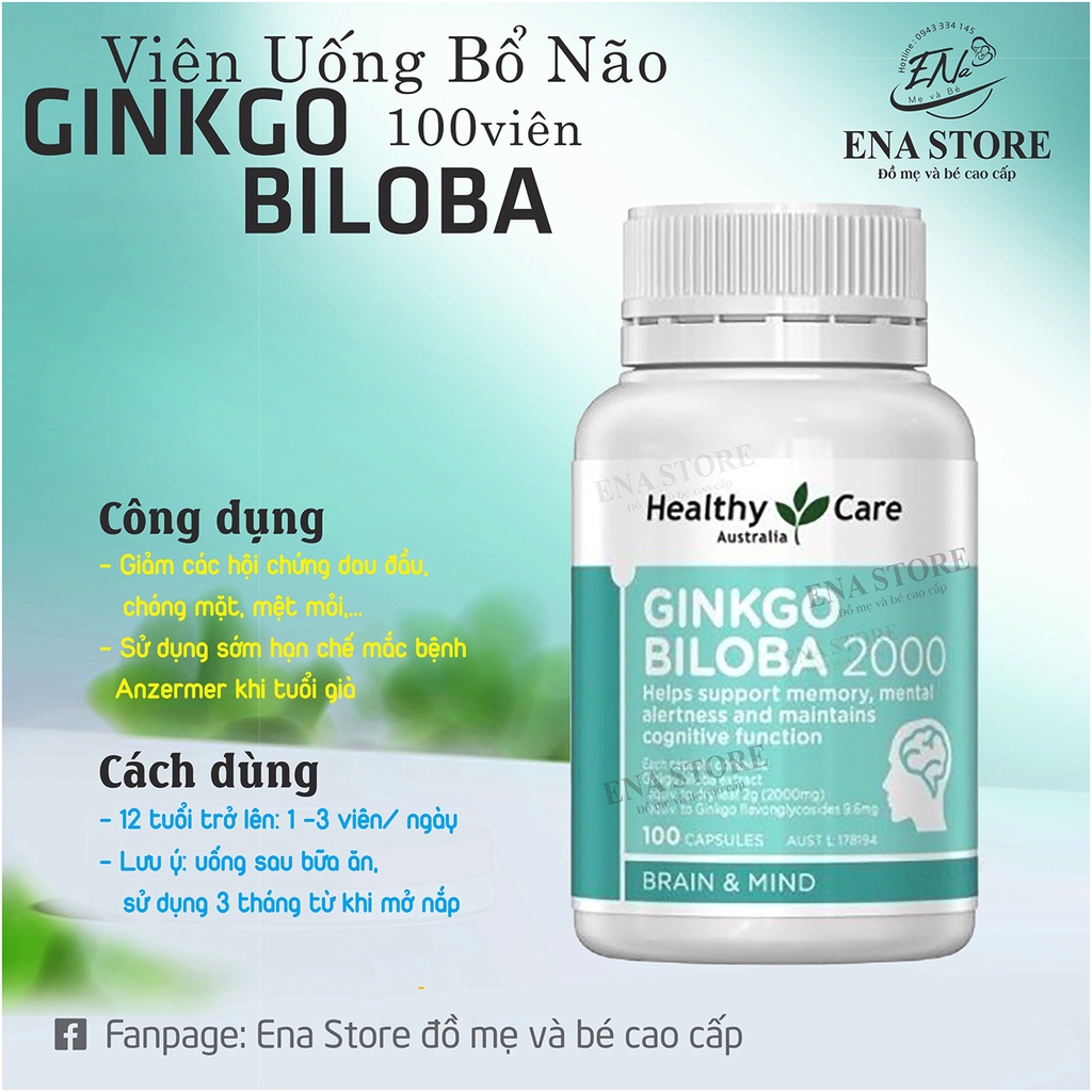 [date: 2023] Viên uống Bổ não Healthy Care Ginkgo Biloba 2000mg của Úc 100 viên