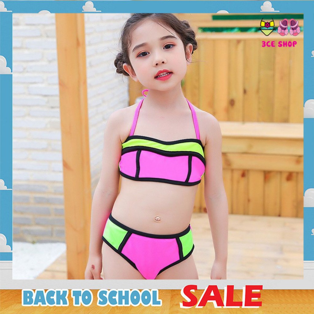 [3CE SHOP] Bộ bikini bé gái colorblock vải lycra may đồ bơi cao cấp mềm mại, co giãn