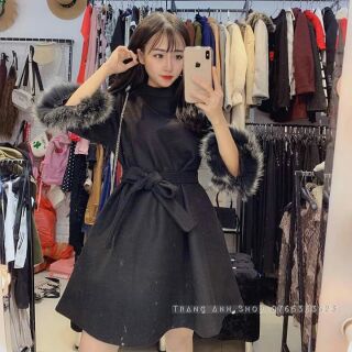 🌟Váy dạ tay lông kèm đai ( Ảnh thật )